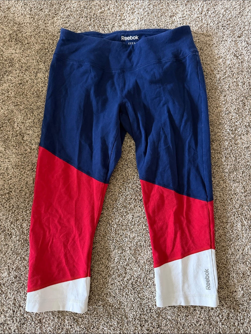 Reebok Navy, Red & White Colorblock Athletic Leggings size Medium